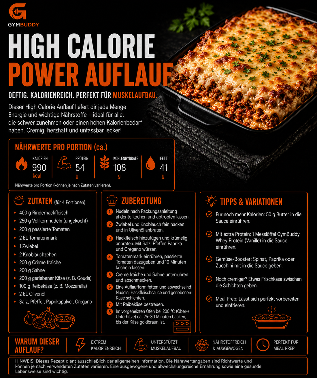 High Calorie Power Auflauf – kalorienreiches Rezept für Muskelaufbau