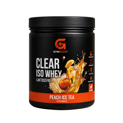 GymBuddy Clear iso-Whey, 400 g, Peach Ice Tea, Laktofrei, schwarze Dose mit Deckel