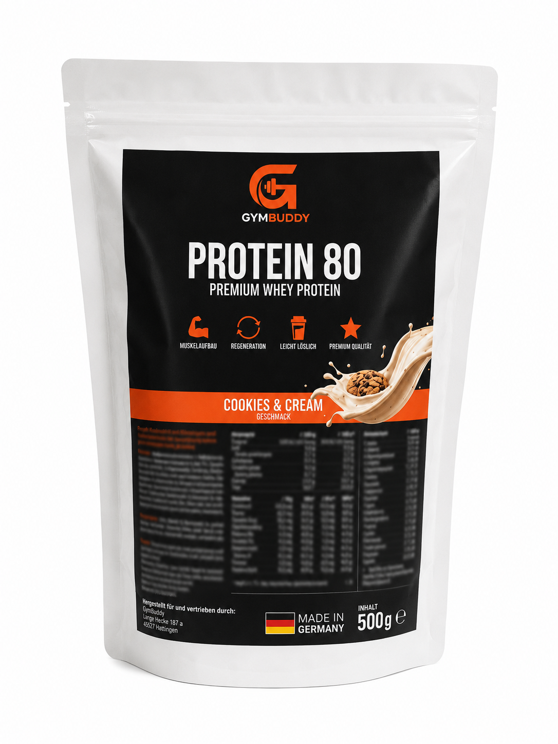 GymBuddy Protein 80 Beutel Cookies & Cream, 500 g